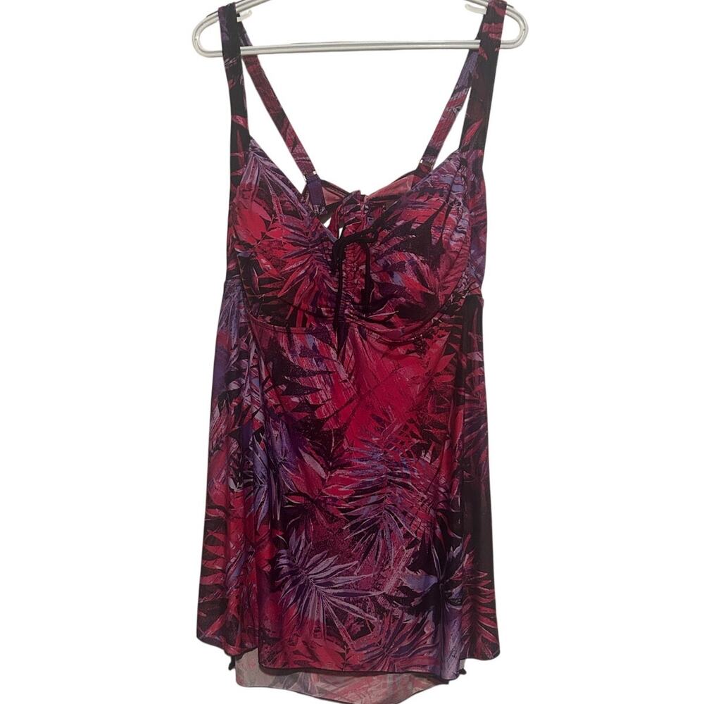 Women’s Unknown Brand Black Pink Tropical Tankini Top Padded Bra Size 26W